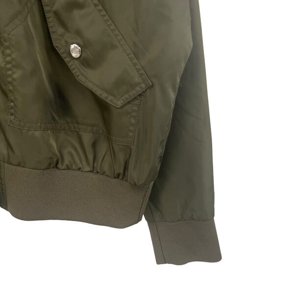 Free People Olive Green Satin Full Zip Long Sleeve Bomber Jacket Small ASIS - Picture 3 of 8